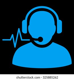 Operator Signal vector icon. Style is flat symbol, blue color, rounded angles, black background.