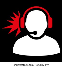 Operator Signal vector icon. Style is bicolor flat symbol, red and white colors, rounded angles, black background.
