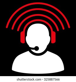 Operator Signal vector icon. Style is bicolor flat symbol, red and white colors, rounded angles, black background.