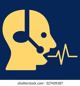 Operator Signal vector icon. Style is flat symbol, yellow color, rounded angles, blue background.