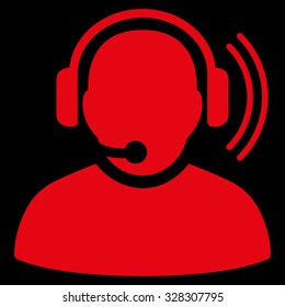 Operator Signal vector icon. Style is flat symbol, red color, rounded angles, black background.