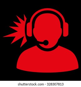 Operator Signal vector icon. Style is flat symbol, red color, rounded angles, black background.