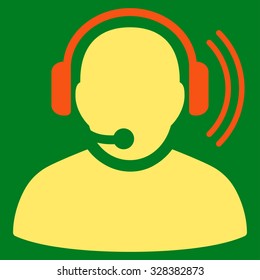 Operator Signal vector icon. Style is bicolor flat symbol, orange and yellow colors, rounded angles, green background.