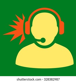 Operator Signal vector icon. Style is bicolor flat symbol, orange and yellow colors, rounded angles, green background.