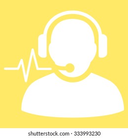 Operator Signal vector icon. Style is flat symbol, white color, rounded angles, yellow background.