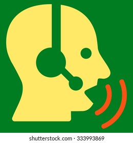 Operator Signal vector icon. Style is bicolor flat symbol, orange and yellow colors, rounded angles, green background.
