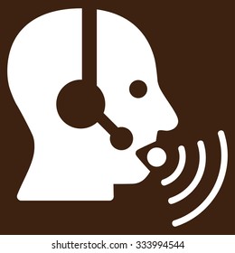 Operator Signal vector icon. Style is flat symbol, white color, rounded angles, brown background.