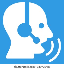 Operator Signal vector icon. Style is flat symbol, white color, rounded angles, blue background.