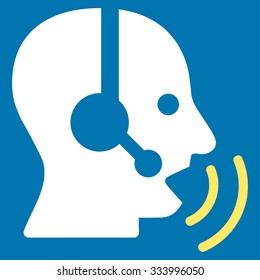 Operator Signal vector icon. Style is bicolor flat symbol, yellow and white colors, rounded angles, blue background.