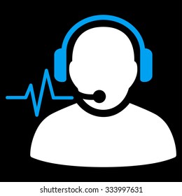 Operator Signal vector icon. Style is bicolor flat symbol, blue and white colors, rounded angles, black background.