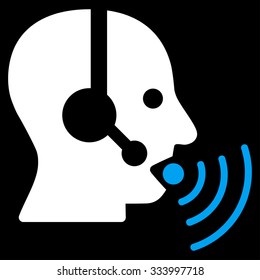 Operator Signal vector icon. Style is bicolor flat symbol, blue and white colors, rounded angles, black background.