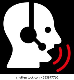 Operator Signal vector icon. Style is bicolor flat symbol, red and white colors, rounded angles, black background.