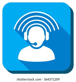 Operator Signal vector icon. Style is rounded square light blue button with long shadows. Symbol color is white.