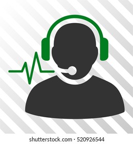 Operator Signal vector pictogram. Illustration style is flat iconic bicolor green and gray symbol on a hatch transparent background.