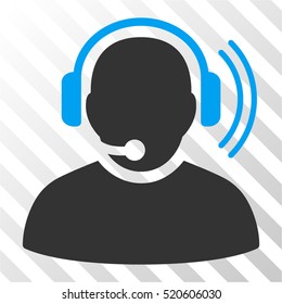 Operator Signal vector pictograph. Illustration style is flat iconic bicolor blue and gray symbol on a hatched transparent background.