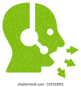 Operator Speak grainy textured icon for overlay watermark stamps. Flat symbol with dust texture. Dotted vector eco green ink rubber seal stamp with grunge design on a white background.