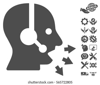 Operator Speak pictograph with bonus options pictograms. Vector illustration style is flat iconic gray symbols on white background.