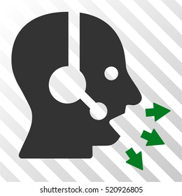 Operator Speak vector icon. Illustration style is flat iconic bicolor green and gray symbol on a hatched transparent background.