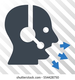 Operator Speak vector icon. Illustration style is flat iconic bicolor smooth blue symbol on a hatched transparent background.