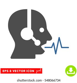 Operator Speech EPS vector pictogram. Illustration style is flat iconic bicolor cobalt and gray symbol on white background.