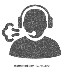 Operator Speech grainy textured icon for overlay watermark stamps. Flat symbol with dirty texture. Dotted vector gray ink rubber seal stamp with grunge design on a white background.