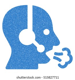 Operator Speech grainy textured icon for overlay watermark stamps. Flat symbol with dirty texture. Dotted vector cobalt ink rubber seal stamp with grunge design on a white background.