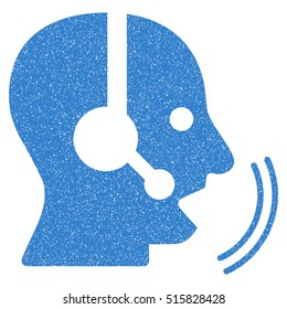 Operator Speech grainy textured icon for overlay watermark stamps. Flat symbol with scratched texture. Dotted vector cobalt ink rubber seal stamp with grunge design on a white background.
