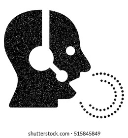 Operator Speech grainy textured icon for overlay watermark stamps. Flat symbol with dirty texture. Dotted vector black ink rubber seal stamp with grunge design on a white background.
