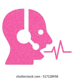 Operator Speech grainy textured icon for overlay watermark stamps. Flat symbol with unclean texture. Dotted vector pink ink rubber seal stamp with grunge design on a white background.