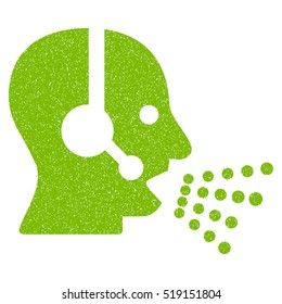 Operator Speech grainy textured icon for overlay watermark stamps. Flat symbol with dirty texture. Dotted vector eco green ink rubber seal stamp with grunge design on a white background.