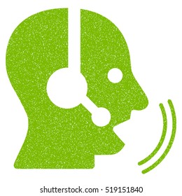 Operator Speech grainy textured icon for overlay watermark stamps. Flat symbol with dust texture. Dotted vector eco green ink rubber seal stamp with grunge design on a white background.