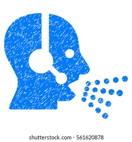 Operator Speech grainy textured icon for overlay watermark stamps. Flat symbol with dirty texture. Dotted vector blue ink rubber seal stamp with grunge design on a white background.