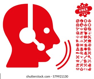 Operator Speech icon with bonus configuration clip art. Vector illustration style is flat iconic red symbols on white background.