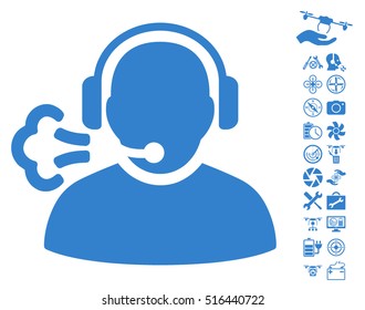 Operator Speech icon with bonus copter tools symbols. Vector illustration style is flat iconic symbols on white background.