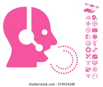 Operator Speech icon with bonus flying drone tools clip art. Vector illustration style is flat iconic symbols on white background.