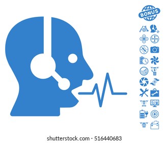 Operator Speech icon with bonus nanocopter service pictures. Vector illustration style is flat iconic symbols on white background.