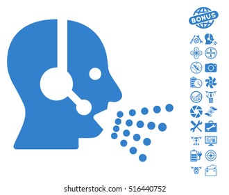 Operator Speech icon with bonus nanocopter tools graphic icons. Vector illustration style is flat iconic symbols on white background.
