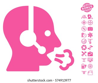 Operator Speech icon with bonus nanocopter service graphic icons. Vector illustration style is flat iconic symbols on white background.