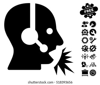 Operator Speech icon with bonus tools clip art. Vector illustration style is flat iconic black symbols on white background.