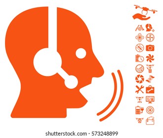 Operator Speech icon with bonus uav service clip art. Vector illustration style is flat iconic symbols on white background.