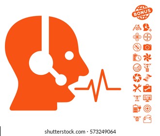 Operator Speech icon with bonus uav service icon set. Vector illustration style is flat iconic symbols on white background.