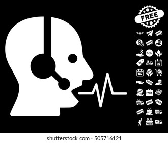 Operator Speech icon with free bonus images. Vector illustration style is flat iconic symbols, white color, black background.