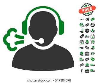 Operator Speech icon with free bonus icon set. Vector illustration style is flat iconic symbols, green and gray colors, white background.
