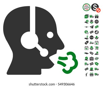 Operator Speech icon with free bonus pictures. Vector illustration style is flat iconic symbols, green and gray colors, white background.