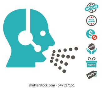 Operator Speech icon with free bonus graphic icons. Vector illustration style is flat iconic symbols, grey and cyan colors, white background.