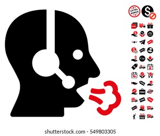 Operator Speech icon with free bonus design elements. Vector illustration style is flat iconic symbols, intensive red and black colors, white background.
