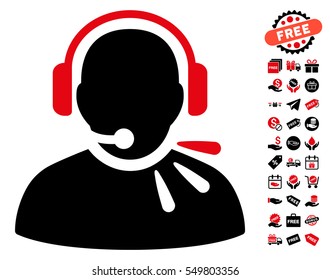 Operator Speech icon with free bonus images. Vector illustration style is flat iconic symbols, intensive red and black colors, white background.