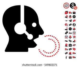 Operator Speech icon with free bonus pictures. Vector illustration style is flat iconic symbols, intensive red and black colors, white background.