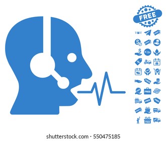 Operator Speech icon with free bonus icon set. Vector illustration style is flat iconic symbols, cobalt color, white background.