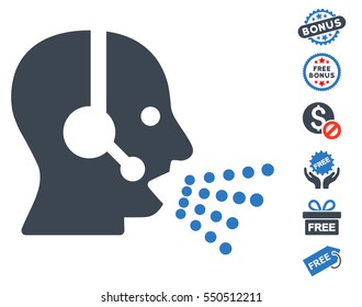 Operator Speech icon with free bonus design elements. Vector illustration style is flat iconic symbols, smooth blue colors, white background.